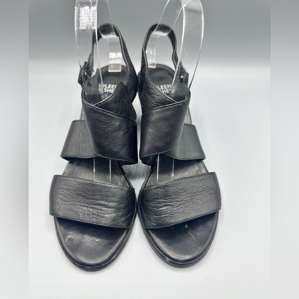 Eileen Fisher Side 8 Black “Carat” Leather Sandals - Picture 2 of 5